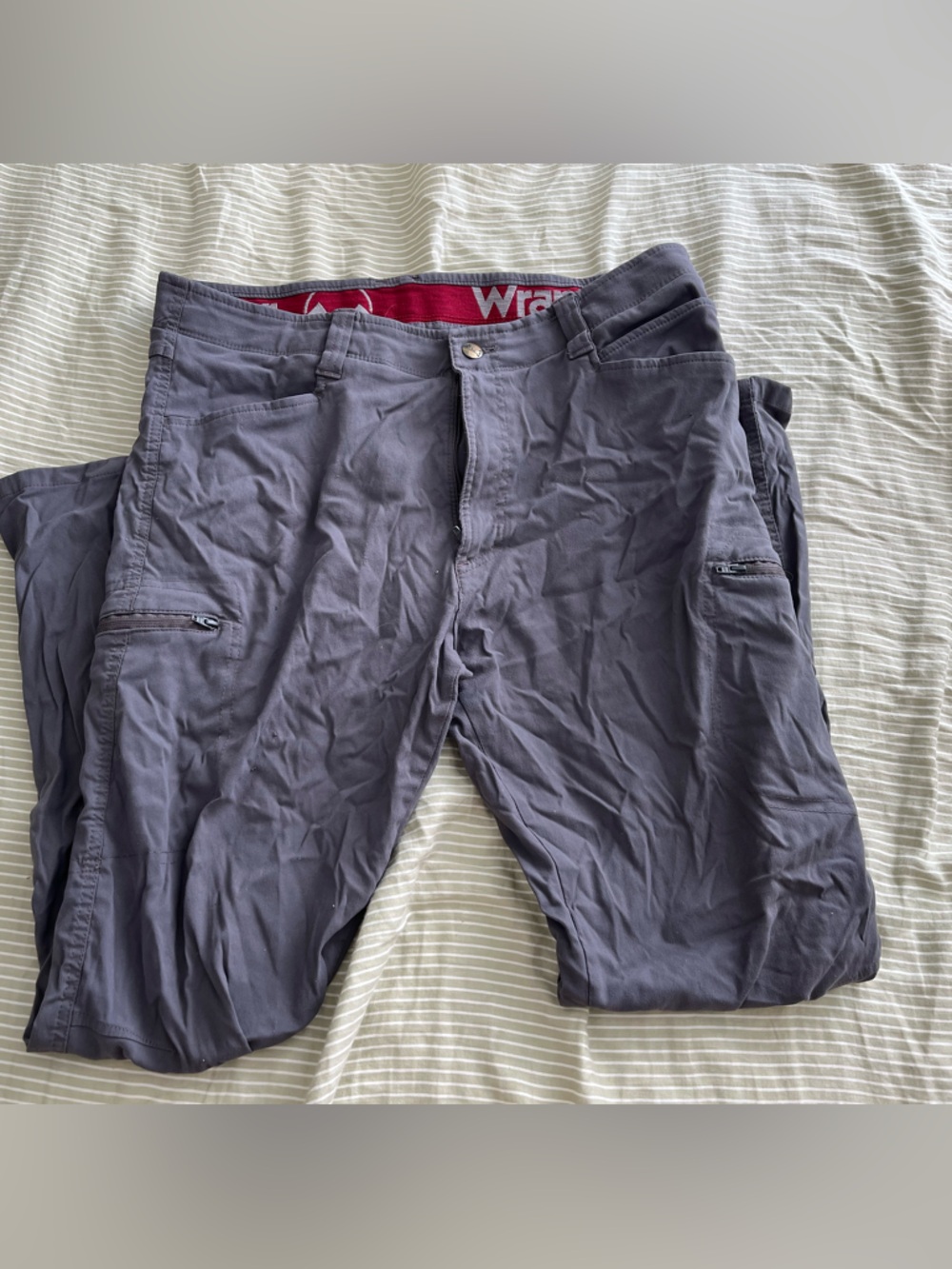 Wrangler Men's Cargo Pants in Gray with Red Waistband